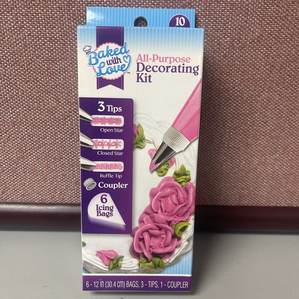 BAKED WITH LOVE* 10pc Set ALL-PURPOSE DECORATING KIT Icing Bags+Coupler+Tips NEW